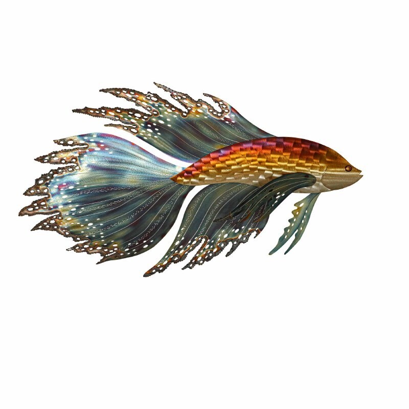 FIGHTING FISH METAL WALL SCULPTURE RAKU FINISH (FACE RIGHT)