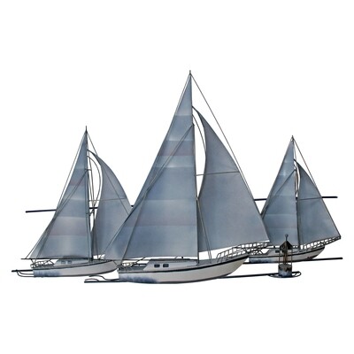 CA780 AT THE RACES THREE SAILBOATS METAL WALL ART