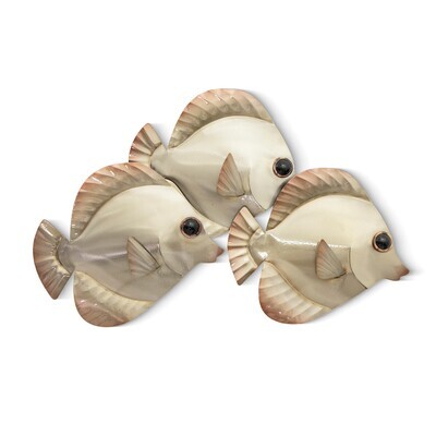 SCHOOL OF BRONZE COLORED TANGS - 3 FISH METAL WALL SCULPTURE