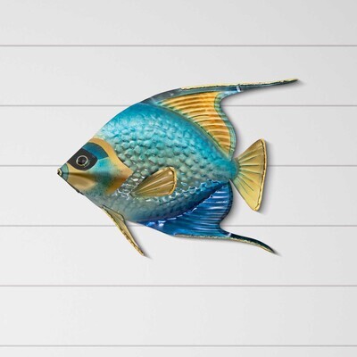 QUEEN ANGELFISH SINGLE BLUE METAL WALL SCULPTURE