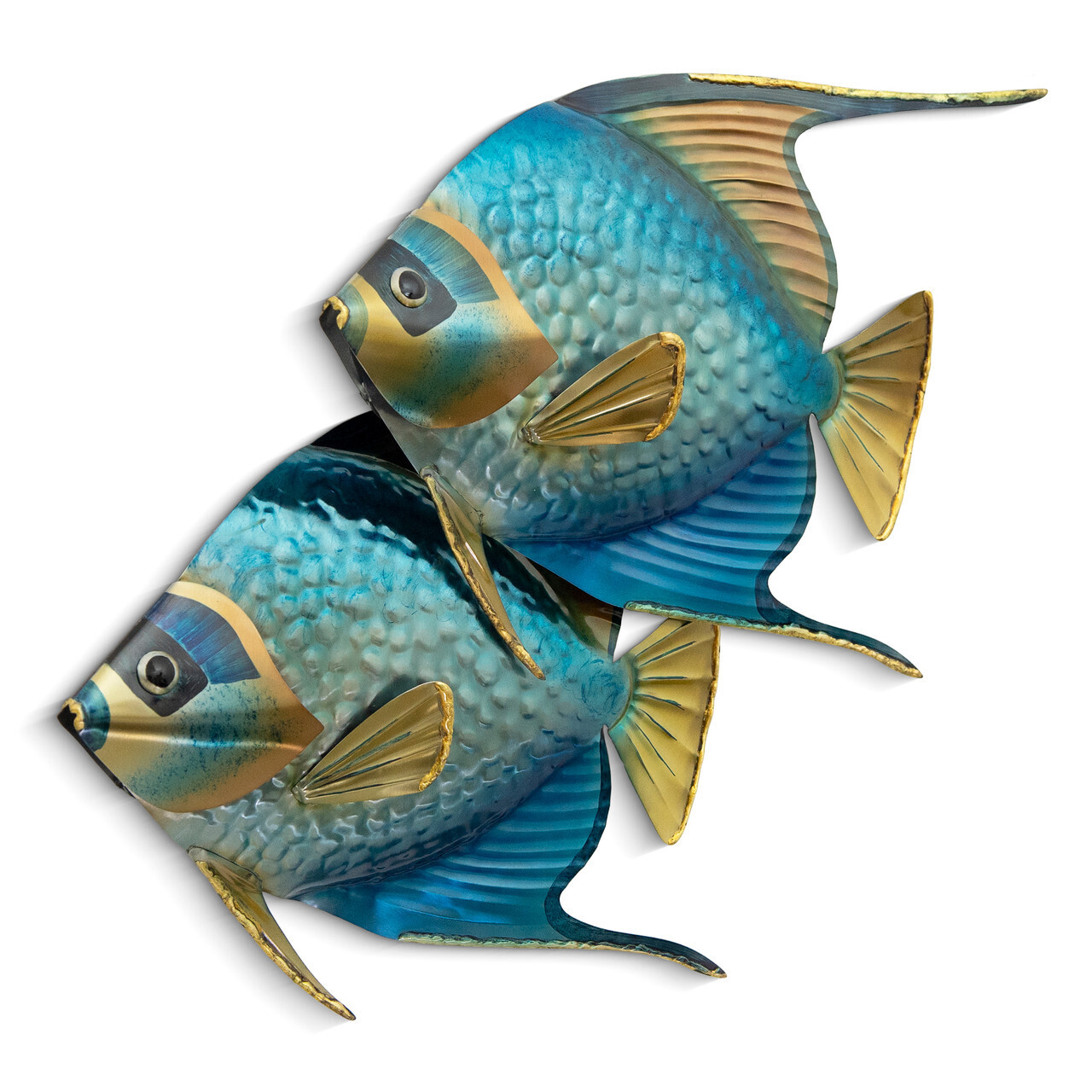 QUEEN ANGELFISH PAIR - BLUE METAL WALL SCULPTURE