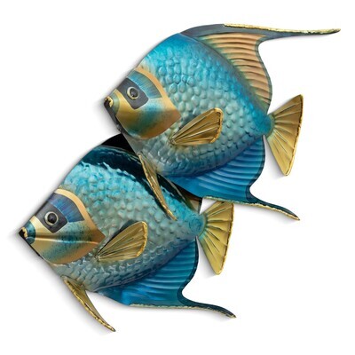 QUEEN ANGELFISH PAIR - BLUE METAL WALL SCULPTURE