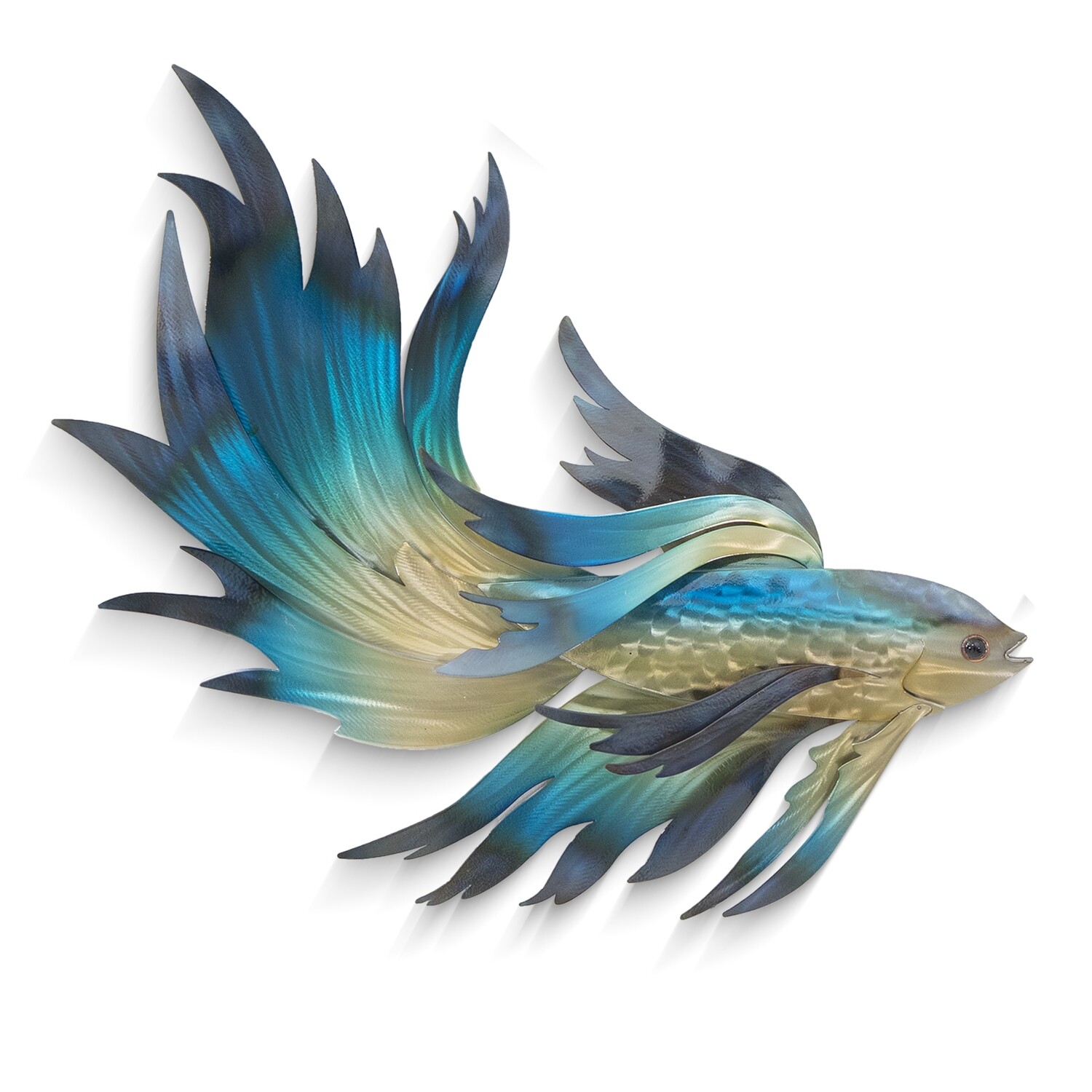 FIGHTING FISH SWIM FACE RIGHT METAL WALL ART - BLUES CO179R