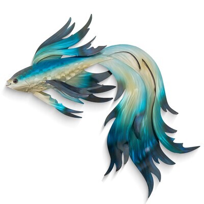 FIGHTING FISH SWIM METAL WALL ART FACE LEFT - BLUES CO179L
