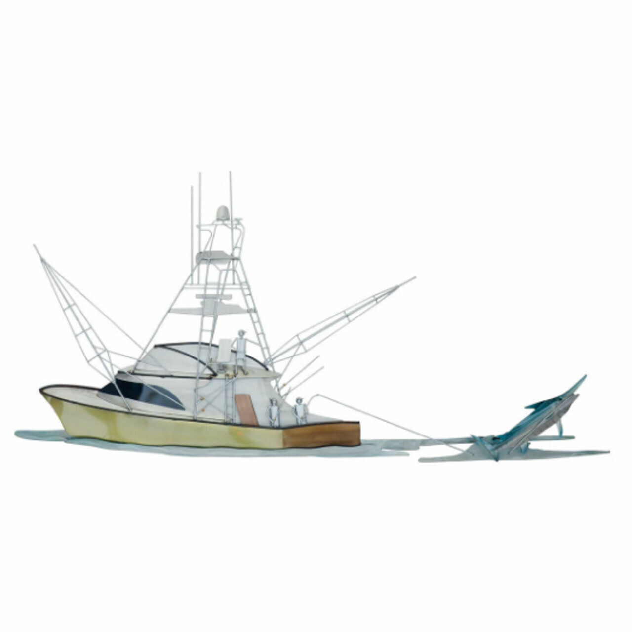 HOOKED UP! FISHING BOAT WITH MARLIN METAL WALL SCULPTURE MM207