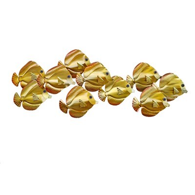SCHOOL OF YELLOW TANGS (STAINLESS STEEL) METAL WALL SCULPTURE