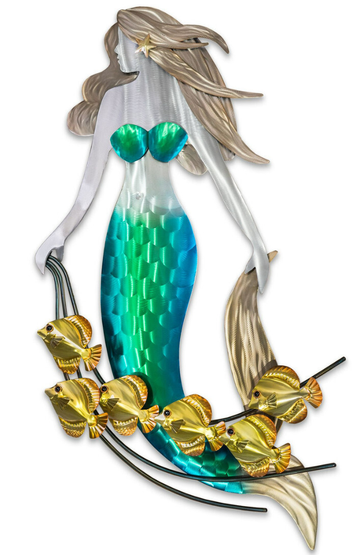 MERMAID WITH FRIENDS VERTICAL METAL WALL SCULPTURE CO098