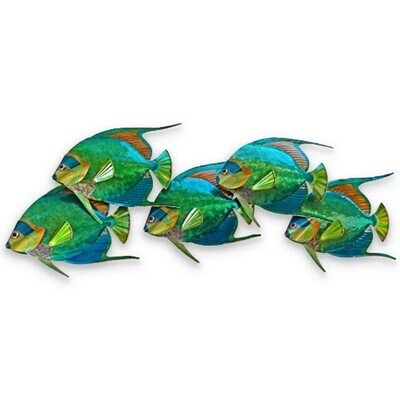 QUEEN ANGELFISH SCHOOL OF 5 (STAINLESS STEEL) METAL WALL SCULPTURE CO140