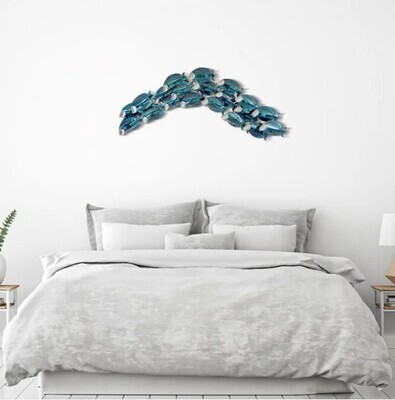 SCHOOL OF BLUE TANGS FISH LARGE (STAINLESS STEEL) METAL WALL SCULPTURE
