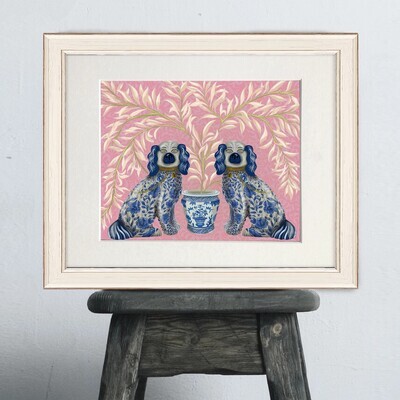 Chinoiserie Staffordshire Dog Twins, 16x20&quot; Framed Print