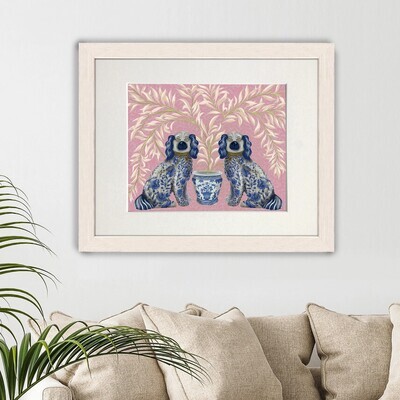 Chinoiserie Staffordshire Dog Twins, 16x20" Framed Print