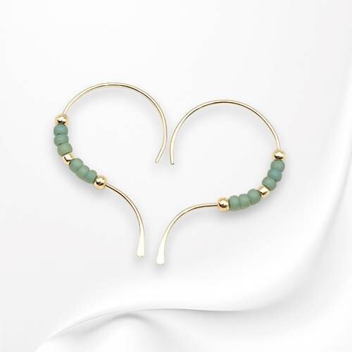 Open Heart Threader Earrings with Gold &amp; Sea Glass Colored Seed Beads