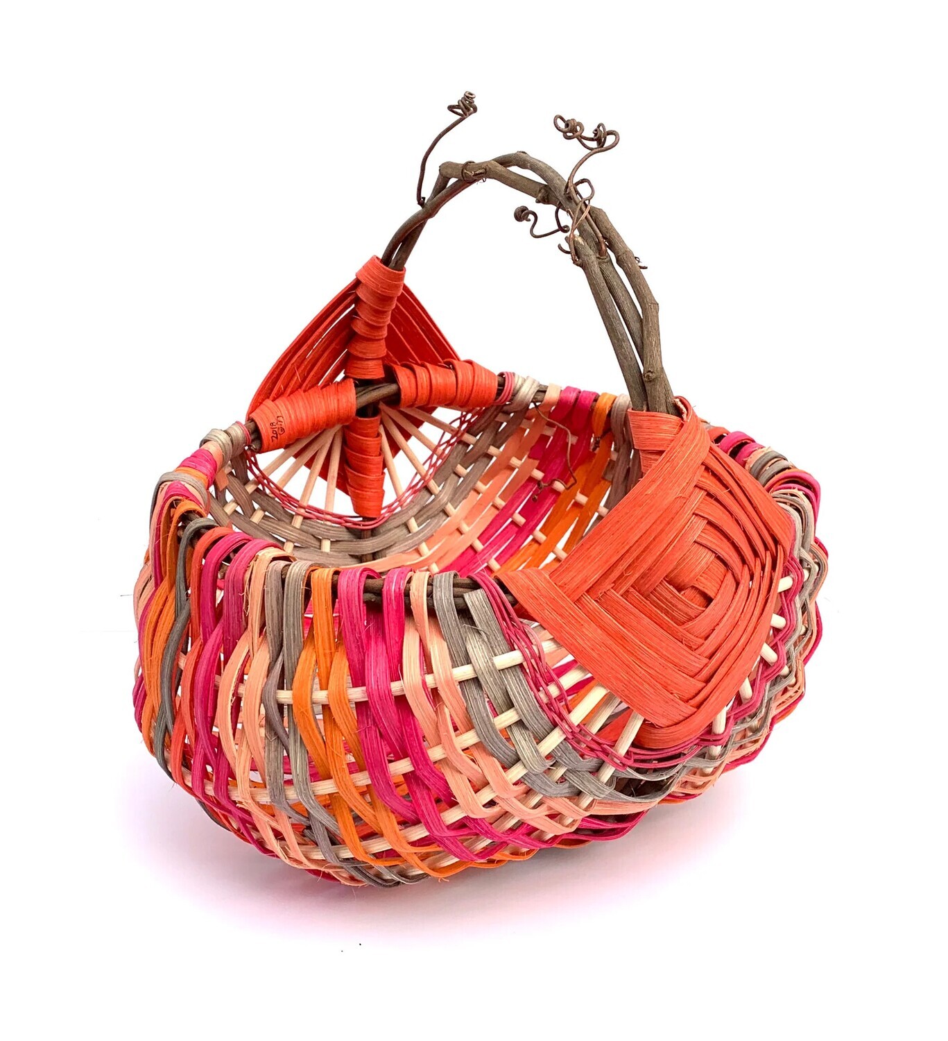 Rainbow Weave Basket - Coral w/pink &amp; orange tones