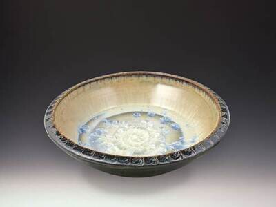 CRYSTALLINE GLAZED SMALL TEX PLATTER - IVORY DARK OLIVE
