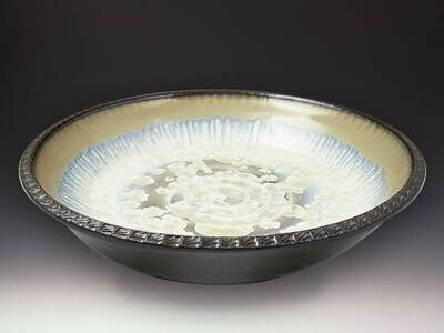 CRYSTALLINE GLAZED LARGE TEX PLATTER - IVORY DARK OLIVE