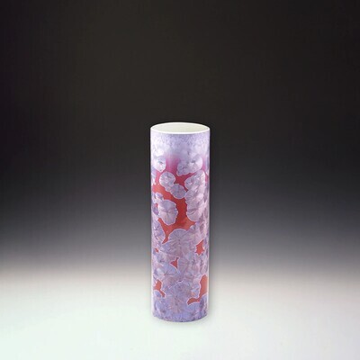 CRYSTALLINE GLAZED 10 IN CYLINDER VASE - VIOLET WHITE