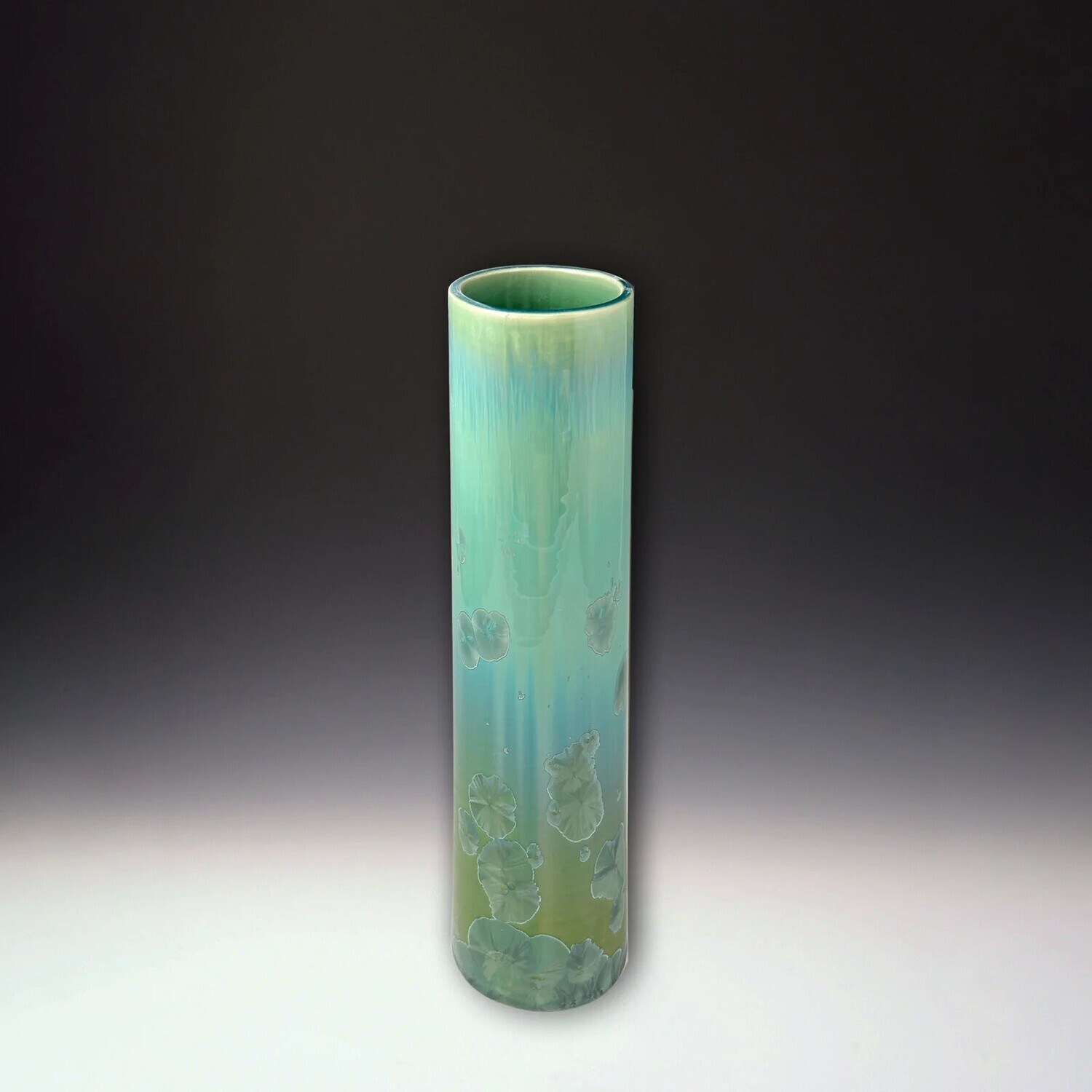 CRYSTALLINE GLAZED 14 IN CYLINDER VASE - PATINA GREEN