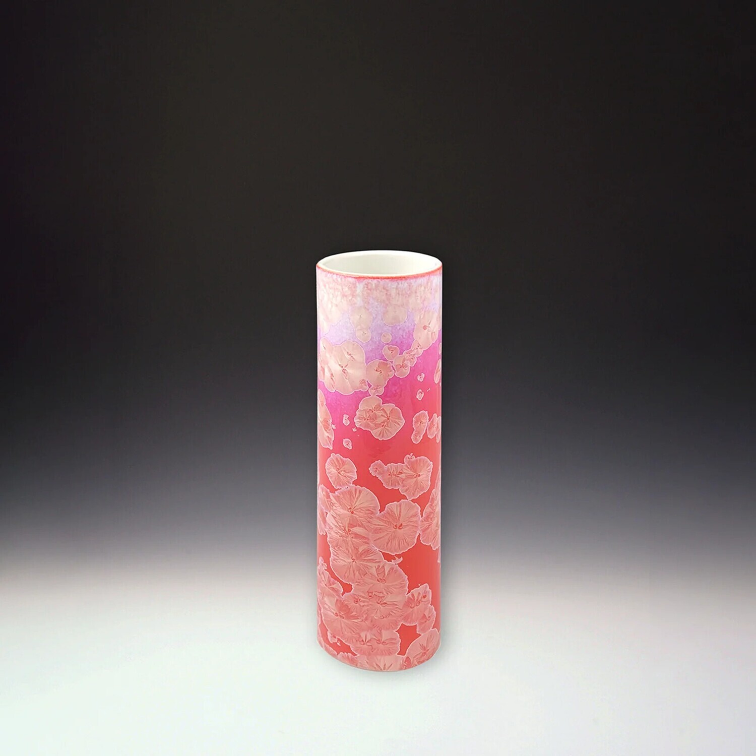 CRYSTALLINE GLAZED 10 IN CYLINDER VASE - ROSE WHITE