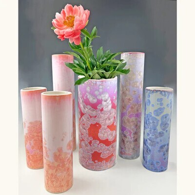 CRYSTALLINE GLAZED 10 IN CYLINDER VASE - SKY WHITE