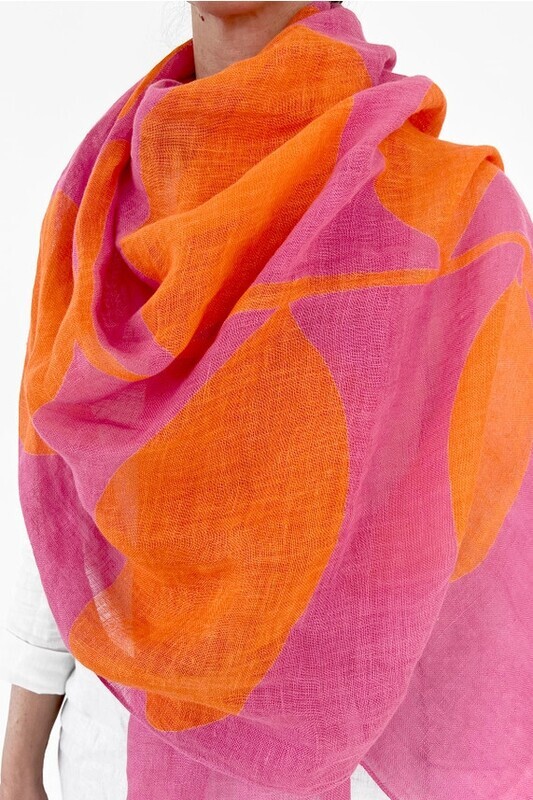 LINEN SCARF - PLANT PINK/ORANGE