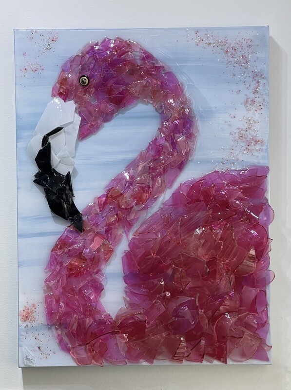 GLASS FLAMINGO WALL ART (18&quot; x 24&quot;)