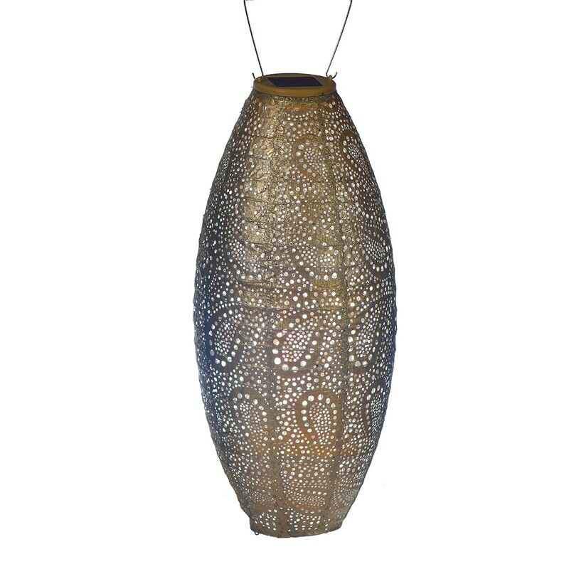 LUMIZ  Indoor / Outdoor Long Oval Paisley Lantern, Gold