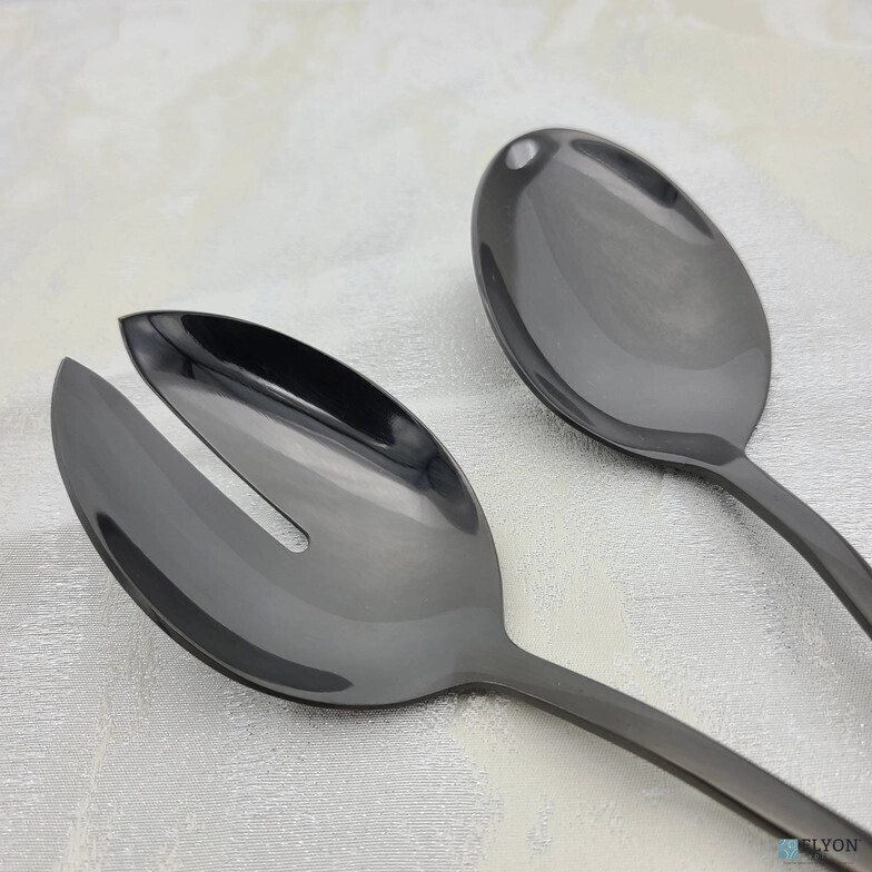 3 Piece Reflective Black Serving Spoon Set Stainless Steel