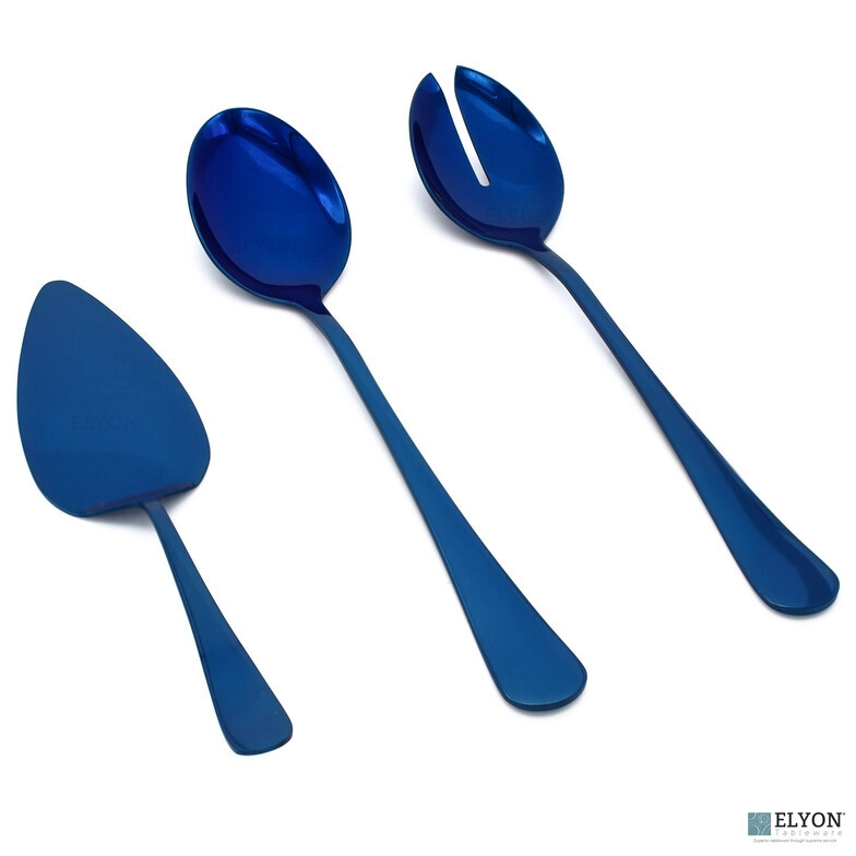 3 Piece Reflective Blue Serving Spoon Set Stainless Steel