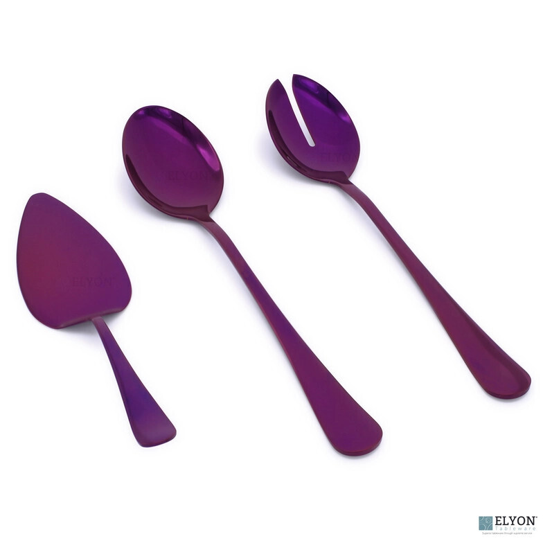 3 Piece Reflective Purple Serving Spoon Set Stainless Steel
