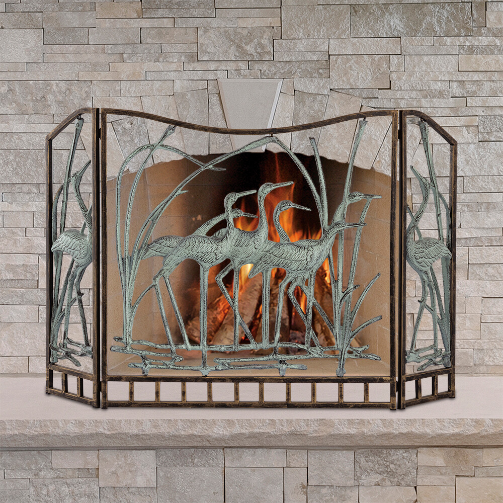 CRANE FLOCK FIREPLACE SCREEN