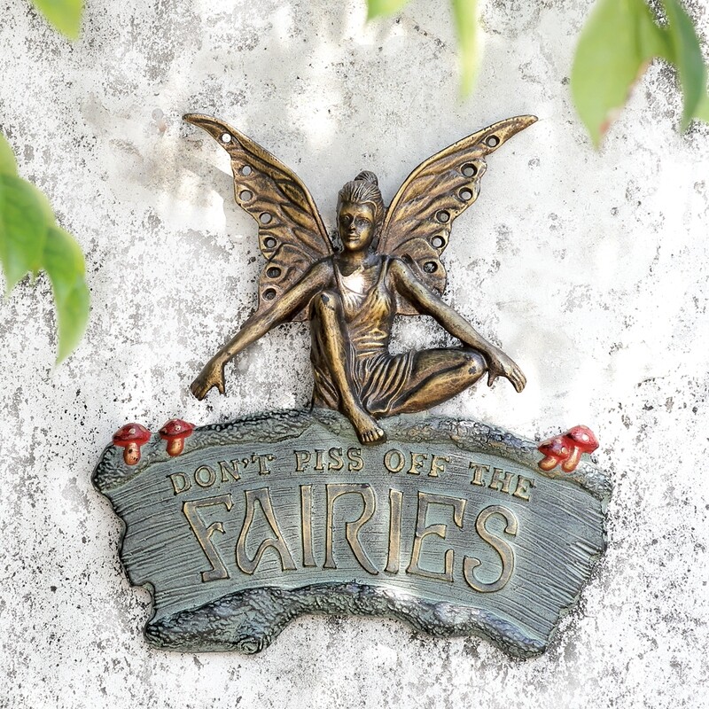 CAUTIONARY FAIRY GARDEN SIGN &quot;DON&#39;T PISS OFF THE FAIRIES&quot;