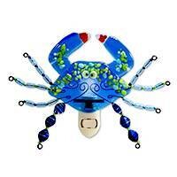 GLASS ART NIGHTLIGHT BLUE CRAB