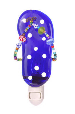 GLASS ART NIGHTLIGHT FLIP FLOP DOT - BLUE