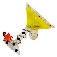 GLASS ART NIGHTLIGHT MARTINI GLASS - YELLOW