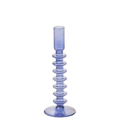 GLASS CANDLE HOLDER BLUE TALL