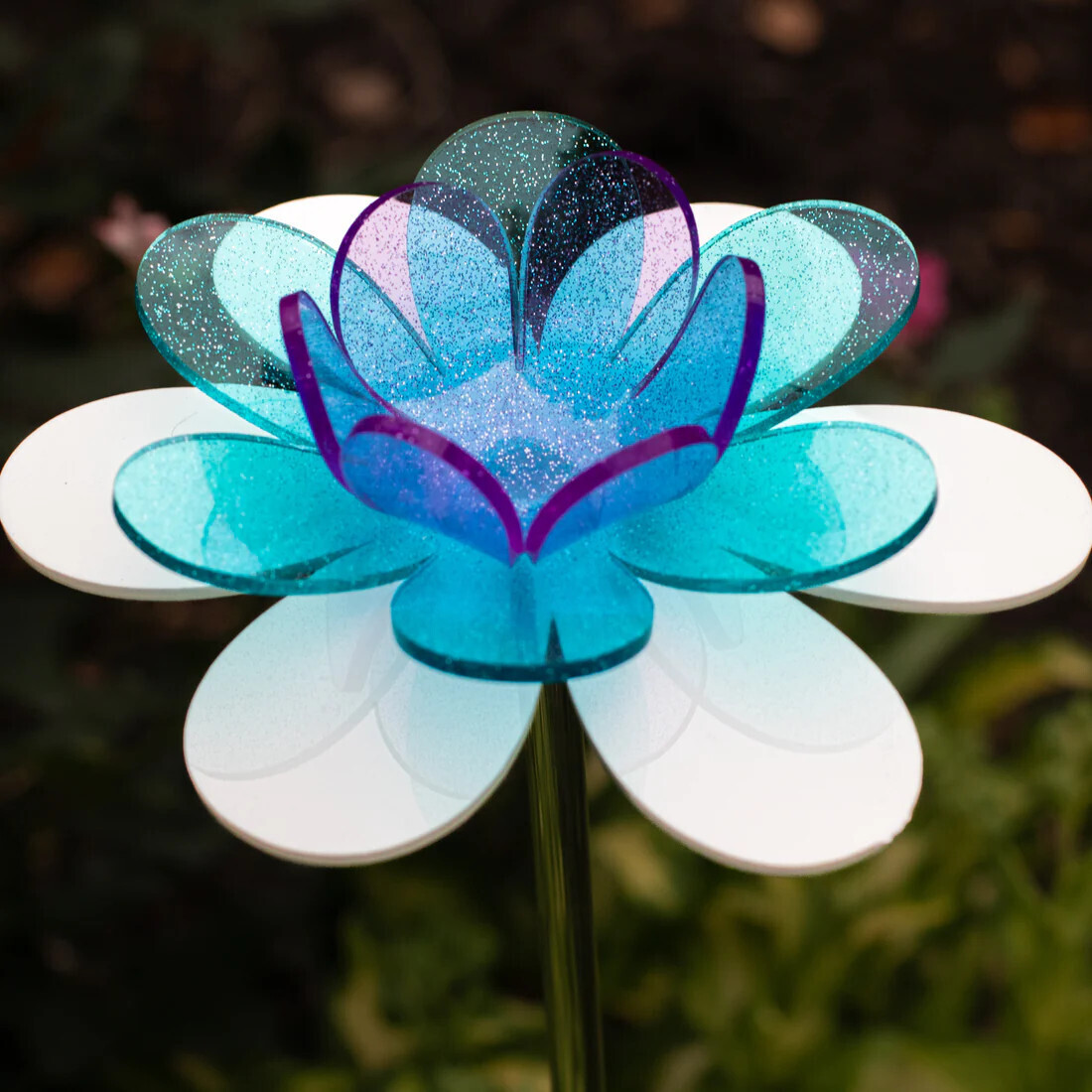FAIRY LOTUS 18&quot; TALL ACRYLIC GARDEN STAKE (SHIMMERY AQUA &amp; PURPLE)