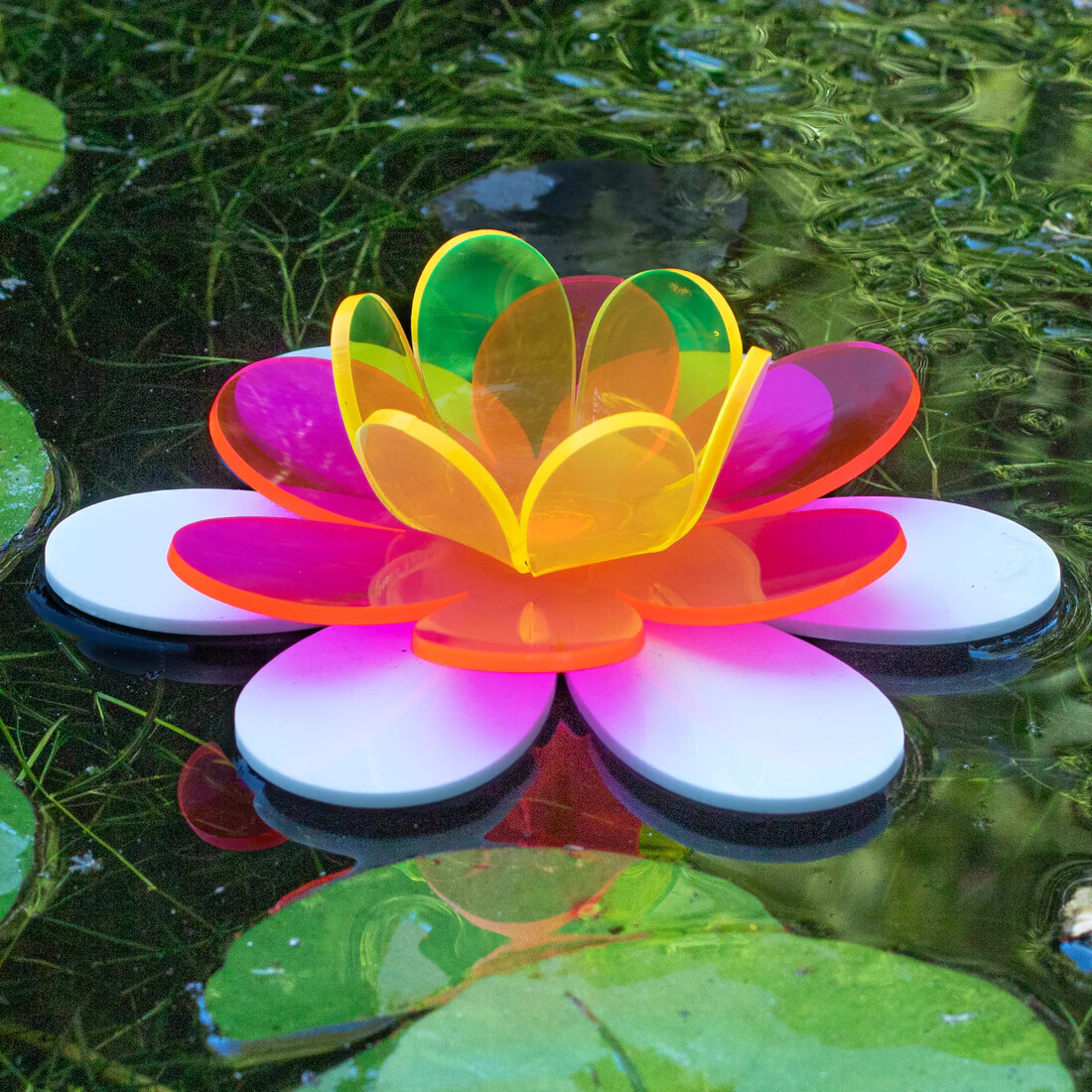 FLOATING FLOWER - FLUORESCENT PINK WITH YELLOW CENTER