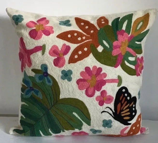 GAUGUIN TAHITI IVORY CHAIN STITCHED PILLOW 18X18
