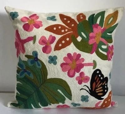 GAUGUIN TAHITI IVORY CHAIN STITCHED PILLOW 18X18