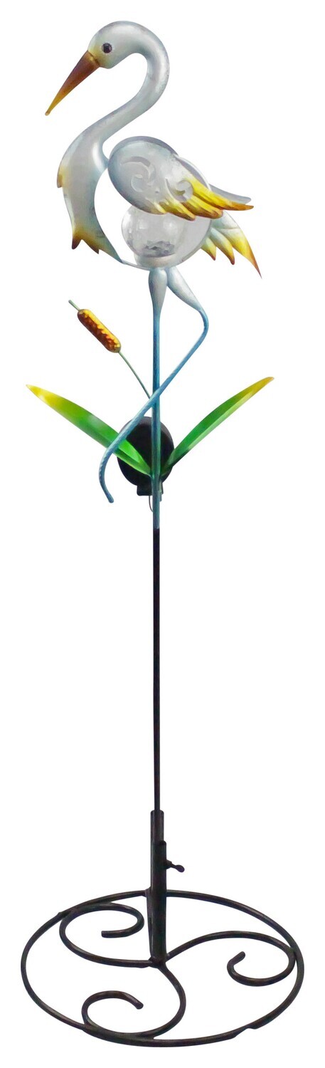 SOLAR GARDEN STAKE W/ GLASS BALL - HERON