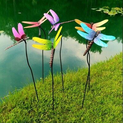 COLORFUL METAL DRAGONFLY STAKE - SMALL