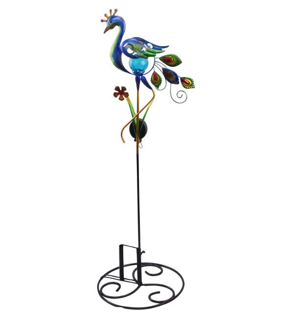SOLAR GARDEN STAKE W/ GLASS BALL - PEACOCK