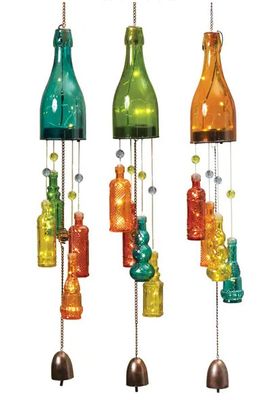 3220 SOLAR GLASS BOTTLE WIND CHIME (BLUE, GREEN OR ORANGE BOTTLE)