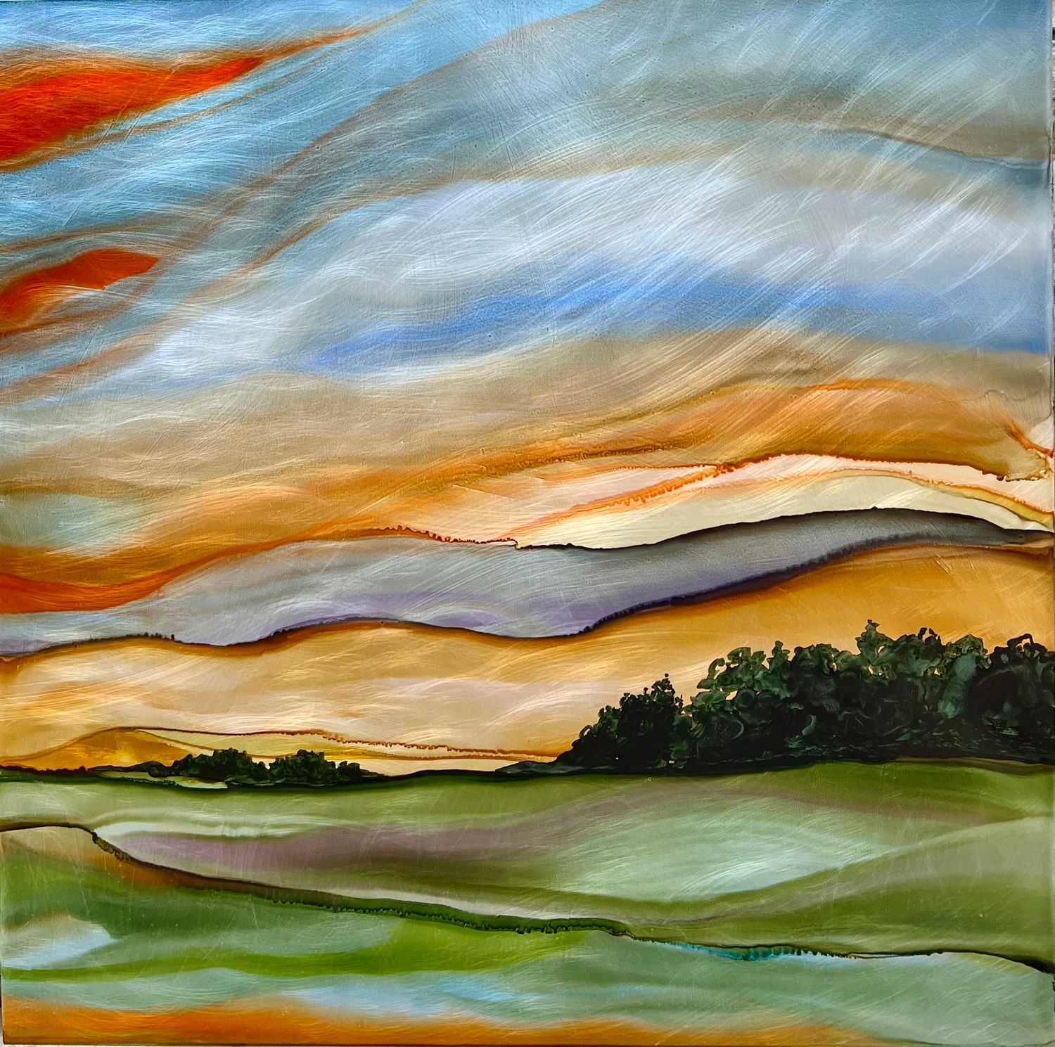 MORNING SUNRISE #2449 | 24&quot;X24&quot; | ALCOHOL INK ON ALUMINUM