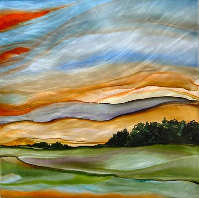 MORNING SUNRISE #2449 | 24&quot;X24&quot; | ALCOHOL INK ON ALUMINUM