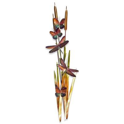 DRAGONFLY AND CATTAILS LG METAL WALL SCULPTURE (STAINLESS STEEL) MM058S