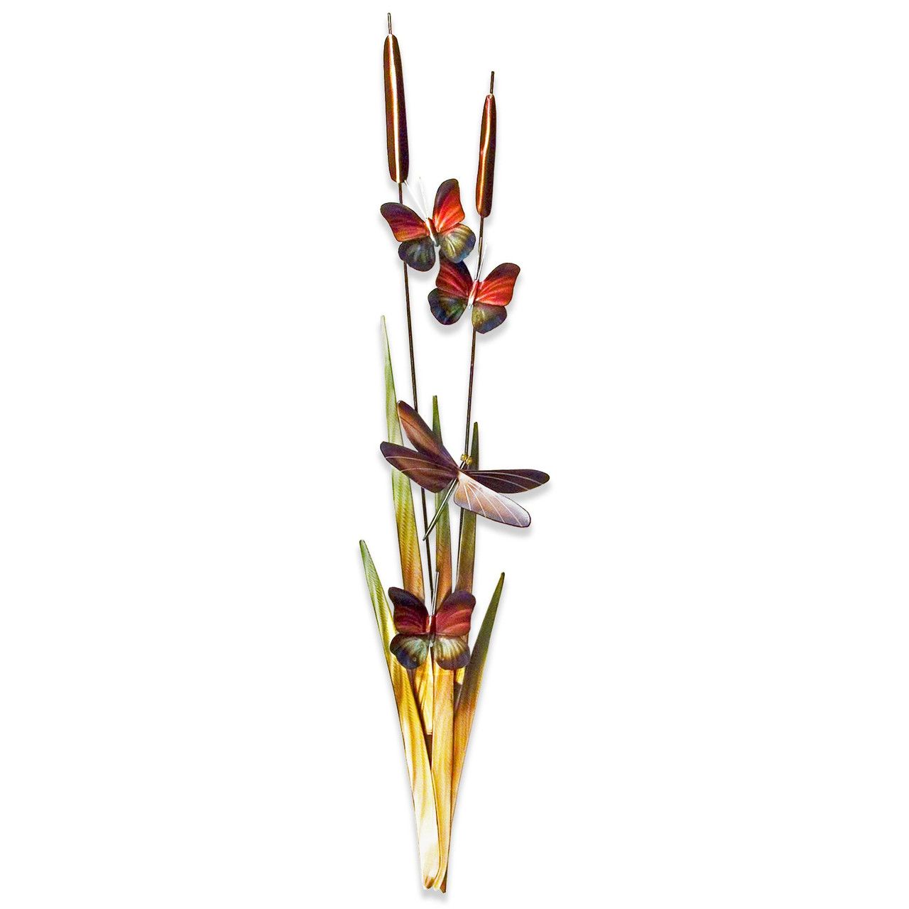 DRAGONFLY &amp; CATTAILS SM METAL WALL SCULPTURE (STAINLESS STEEL) MM060S