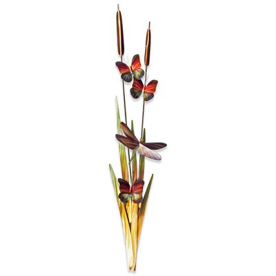 DRAGONFLY &amp; CATTAILS SM METAL WALL SCULPTURE (STAINLESS STEEL) MM060S