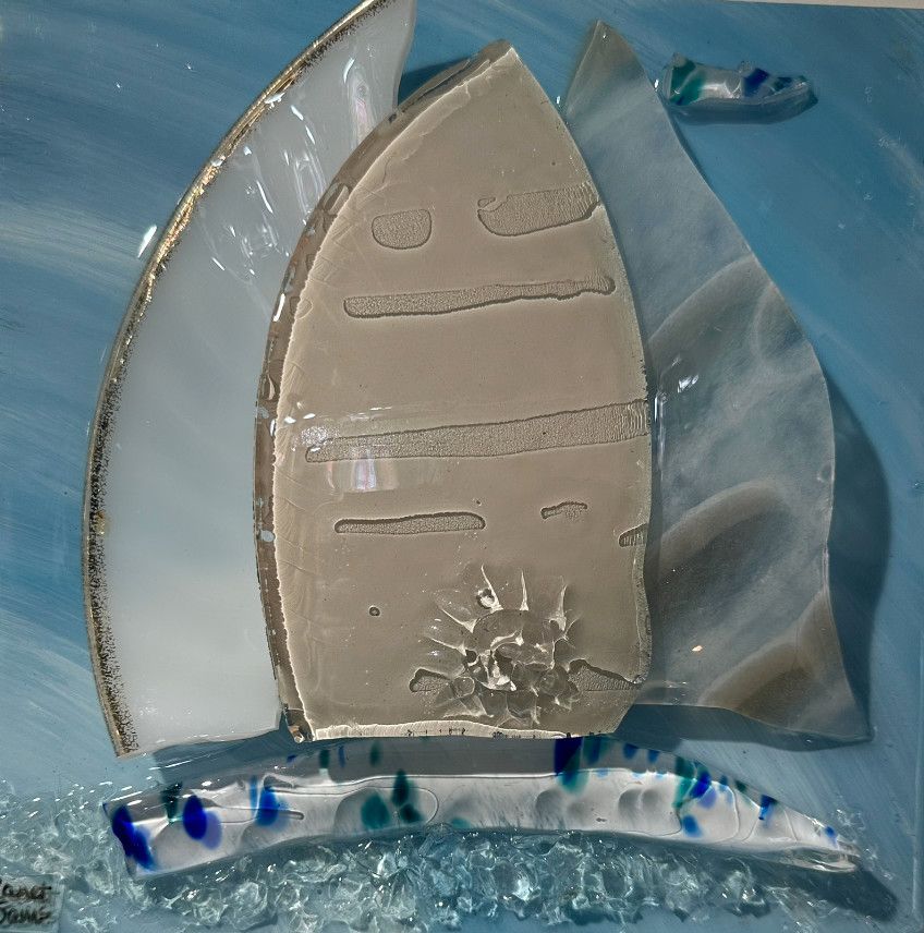 4610 SHATTERED GLASS SAILBOAT WALL ART 8X8 - &quot;GREAT DAY&quot;