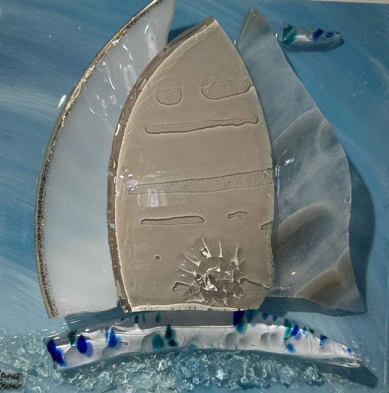 4610 SHATTERED GLASS SAILBOAT WALL ART 8X8 - &quot;GREAT DAY&quot;